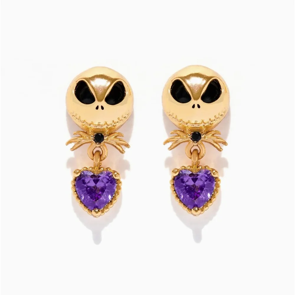 Nightmare Before Christmas Jack Skellington Gold Stud Earrings - Picture 3 of 5